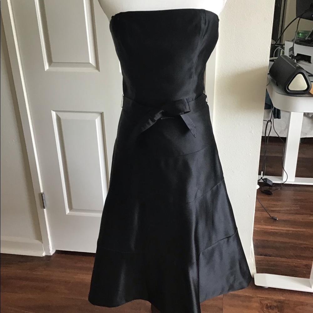 Strapless satin black party dress
